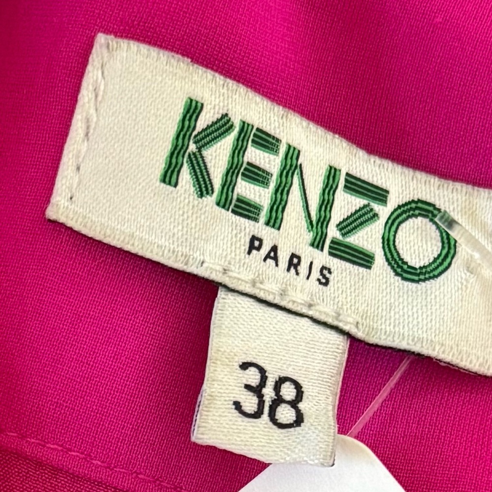 Vintage Kenzo Paris Pleated Flowy Drop Waist Magenta Midi Dress 38 - Picture 15 of 17